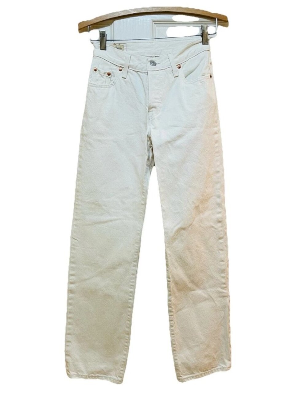 LEVI 501 Women's Off-White Button Fly Mid RiseJeans W23 L 30